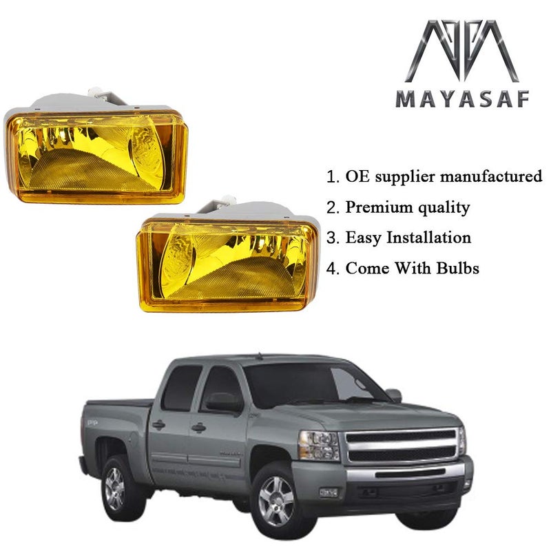 MAYASAF Amber Lens Fog Light Pair of Bumper Fog Lamp for CHEVY 2007-14 Silverado/Suburban/Avalanche/Tahoe, for GMC 2007-14 Sierra/Yukon, 2007-08 Escalade - Image 3